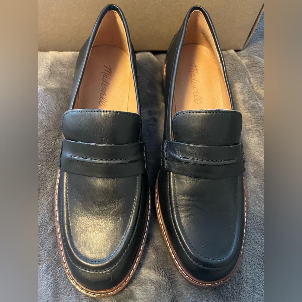 Madewell Black Leather Penny Loafers